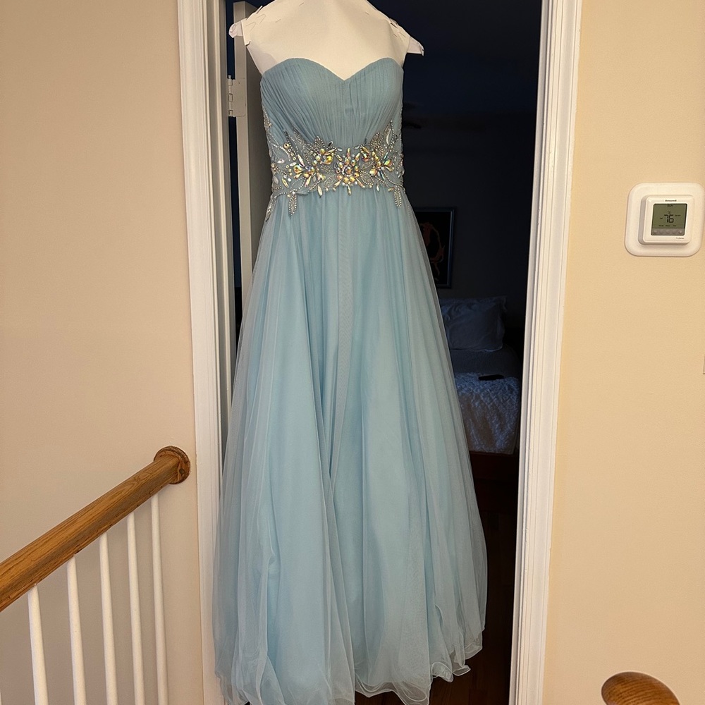 Elegant Light Blue Strapless Gown